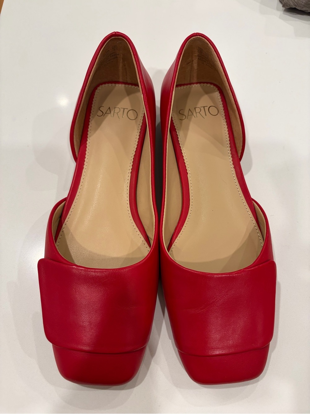 Franco Sarto Red Leather Square-Toe Flats